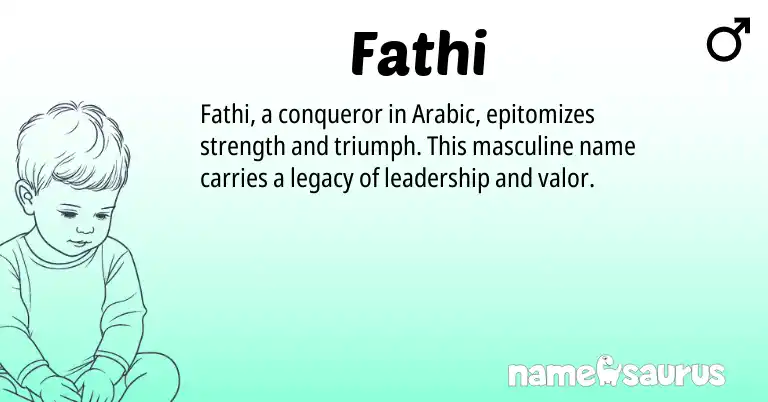 Infographic about Fathi name meaning, Fathi is a name from Arabic origin(s).