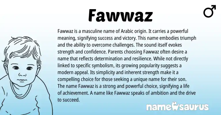 Infographic about Fawwaz name meaning, Fawwaz is a name from Arabic origin(s).