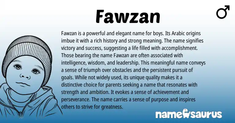 Infographic about Fawzan name meaning, Fawzan is a name from Arabic origin(s).