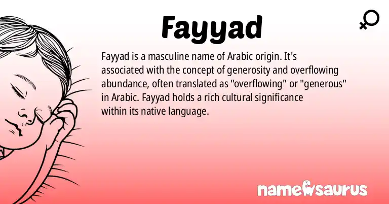 Infographic about Fayyad name meaning, Fayyad is a name from Arabic origin(s).