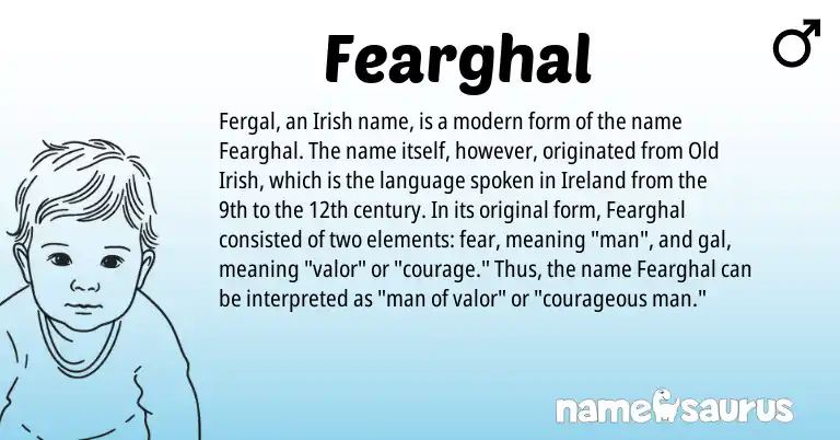 Infographic about Fearghal name meaning, Fearghal is a name from Irish, Ireland, Old Irish origin(s).