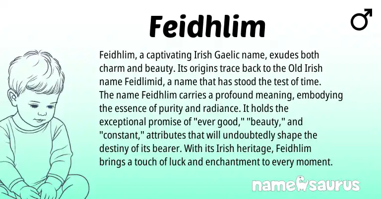 Infographic about Feidhlim name meaning, Feidhlim is a name from Irish, Gaelic, Old Irish origin(s).