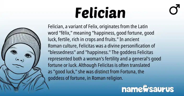 Infographic about Felician name meaning, Felician is a name from Roman, Latin origin(s).