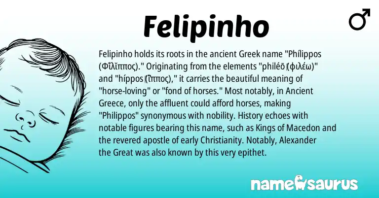 Infographic about Felipinho name meaning, Felipinho is a name from Greece, Christianity, Greek origin(s).