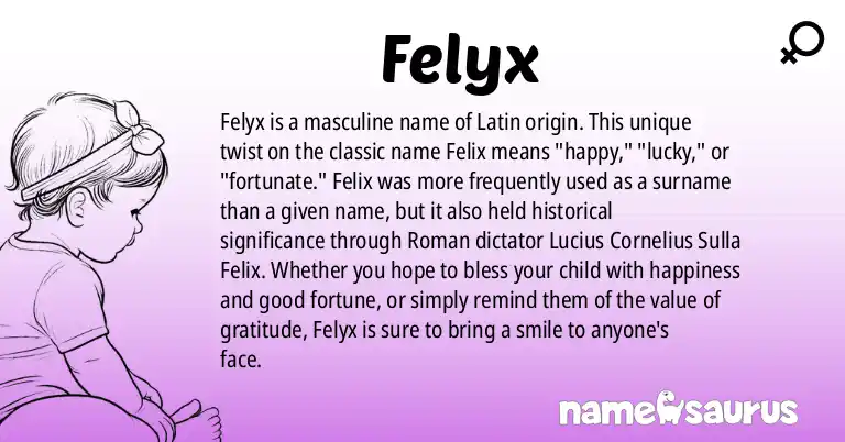 Infographic about Felyx name meaning, Felyx is a name from Latin origin(s).