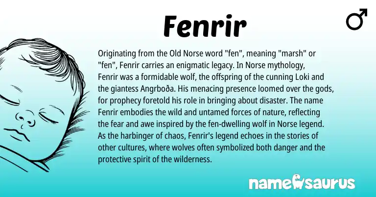 Infographic about Fenrir name meaning, Fenrir is a name from Old Norse, Norse origin(s).