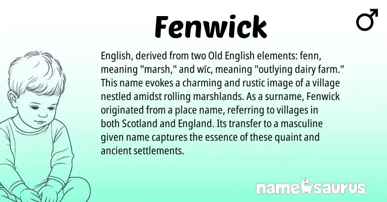 Infographic about Fenwick name meaning, Fenwick is a name from Old English, English, England origin(s).