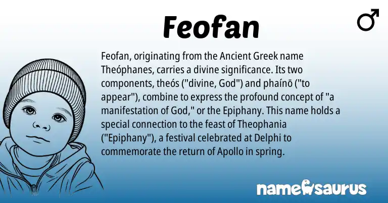 Infographic about Feofan name meaning, Feofan is a name from Ancient Greek origin(s).