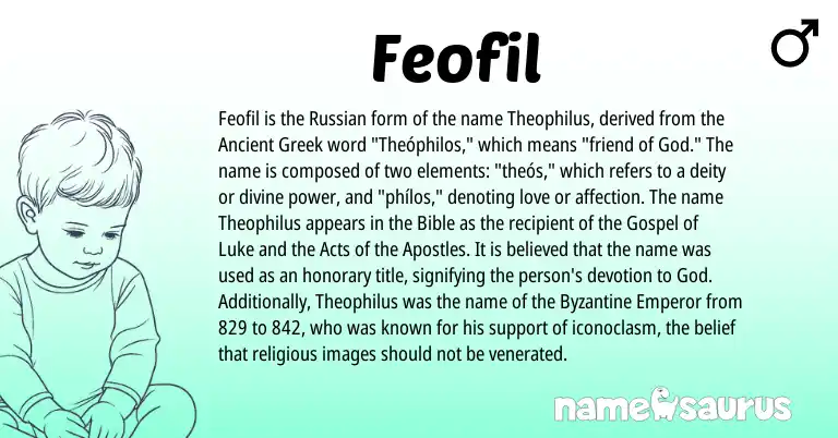 Infographic about Feofil name meaning, Feofil is a name from Russian, Greek origin(s).