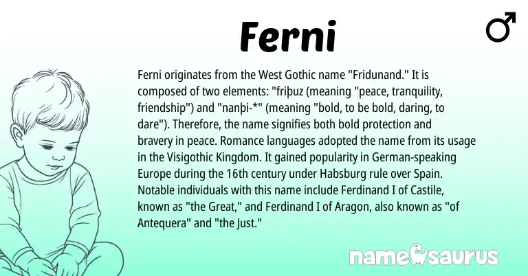 Infographic about Ferni name meaning, Ferni is a name from Spain, German, Gothic origin(s).