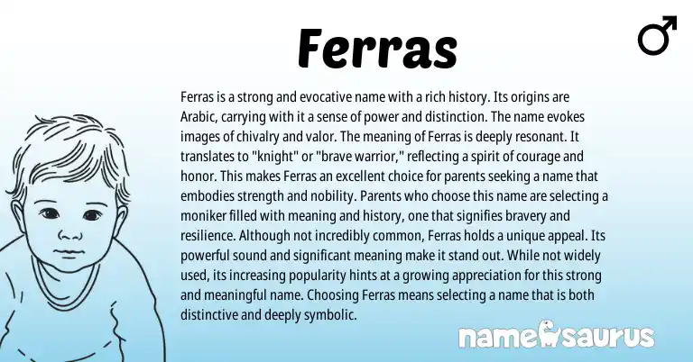 Infographic about Ferras name meaning, Ferras is a name from Arabic origin(s).