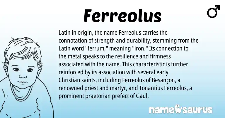 Infographic about Ferreolus name meaning, Ferreolus is a name from Latin origin(s).