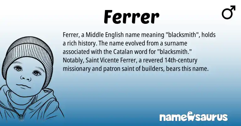 Infographic about Ferrer name meaning, Ferrer is a name from Middle English, Catalan origin(s).