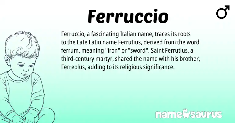 Infographic about Ferruccio name meaning, Ferruccio is a name from Late Latin, Italian origin(s).