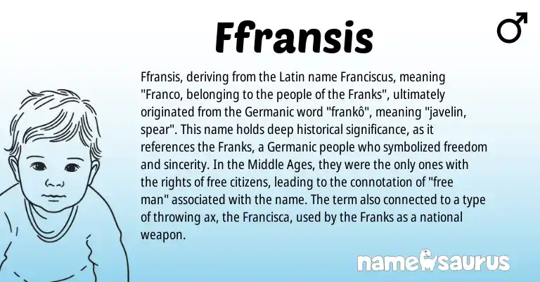 Infographic about Ffransis name meaning, Ffransis is a name from Germanic, Latin origin(s).