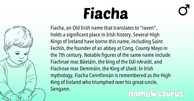 Infographic about Fiacha name meaning, Fiacha is a name from Irish, Ireland, Old Irish origin(s).