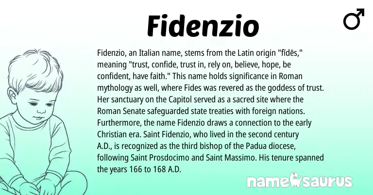 Infographic about Fidenzio name meaning, Fidenzio is a name from Roman, Latin, Italian origin(s).