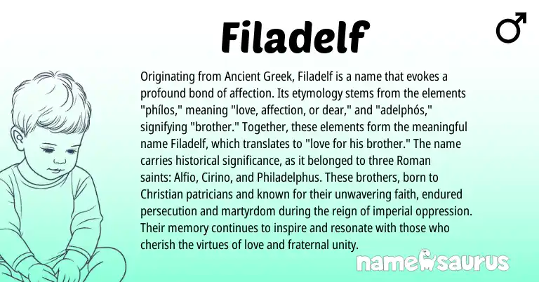 Infographic about Filadelf name meaning, Filadelf is a name from Ancient Greek, Roman origin(s).