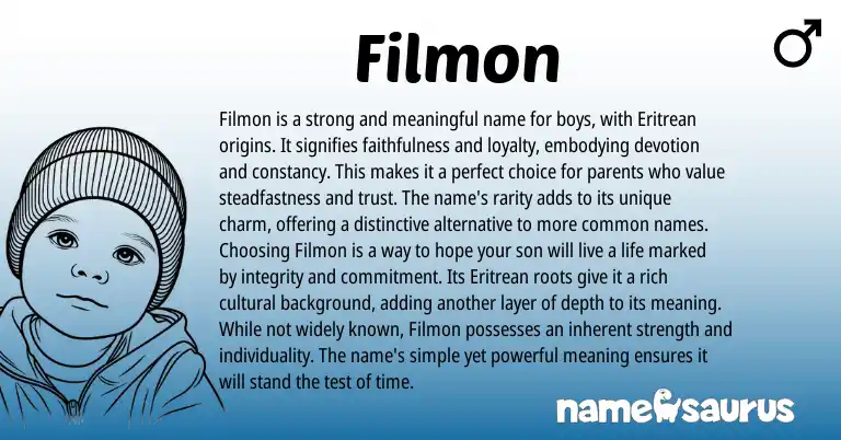 Infographic about Filmon name meaning, Filmon is a name from Eritrean origin(s).