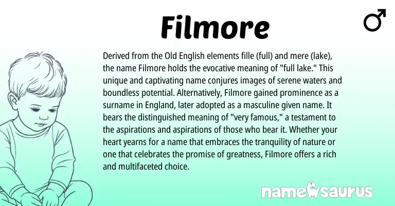Infographic about Filmore name meaning, Filmore is a name from Old English, England origin(s).