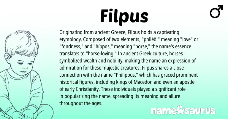 Infographic about Filpus name meaning, Filpus is a name from Greece, Christianity, Greek origin(s).