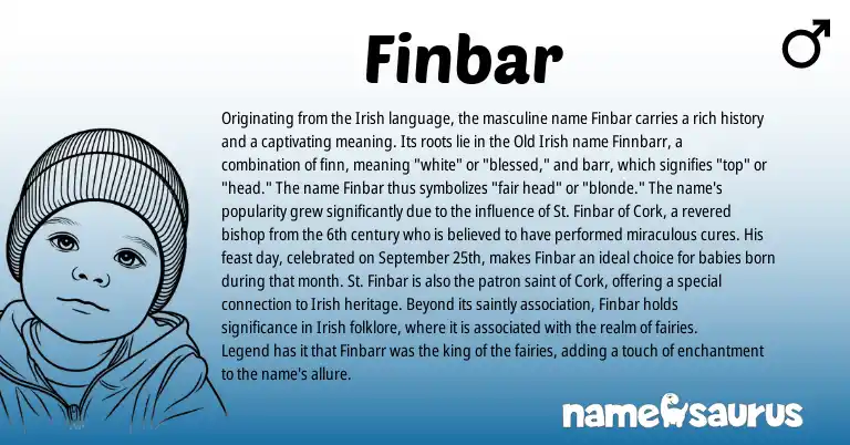 Infographic about Finbar name meaning, Finbar is a name from Irish, Old Irish origin(s).