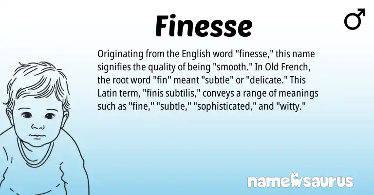 Infographic about Finesse name meaning, Finesse is a name from English, Latin, Old French origin(s).