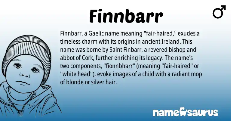Infographic about Finnbarr name meaning, Finnbarr is a name from Gaelic, Ireland origin(s).