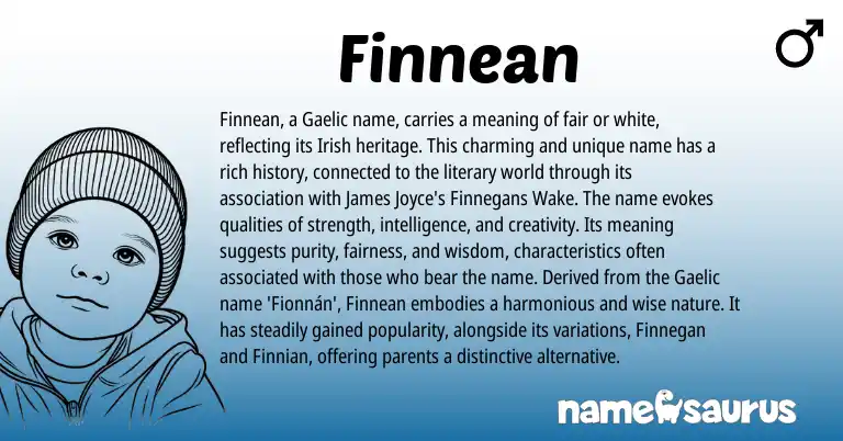 Infographic about Finnean name meaning, Finnean is a name from Gaelic, Irish origin(s).