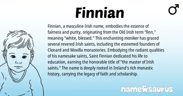 Infographic about Finnian name meaning, Finnian is a name from Irish, Ireland, Old Irish origin(s).