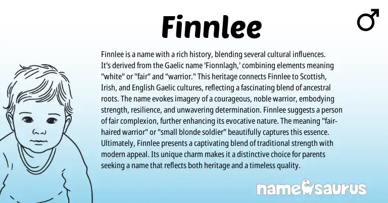 Infographic about Finnlee name meaning, Finnlee is a name from Gaelic, Irish origin(s).