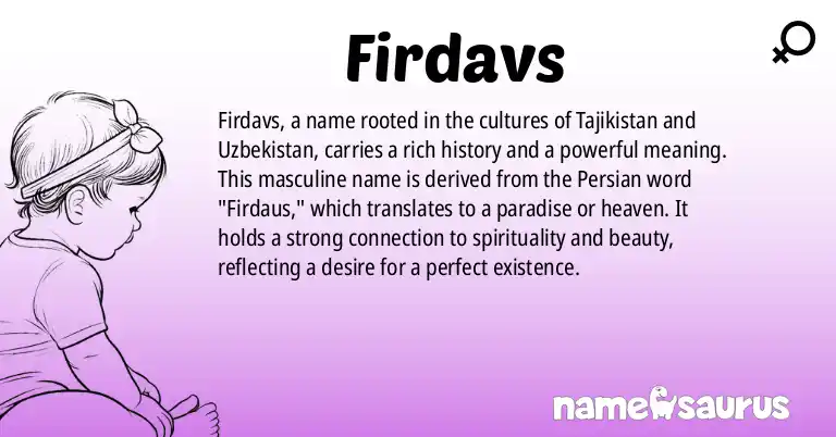 Infographic about Firdavs name meaning, Firdavs is a name from Tajik, Uzbek origin(s).