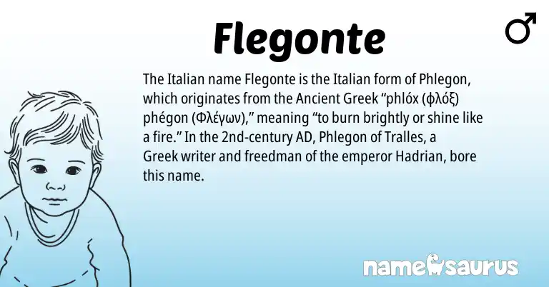 Infographic about Flegonte name meaning, Flegonte is a name from Ancient Greek, Greek, Italian origin(s).
