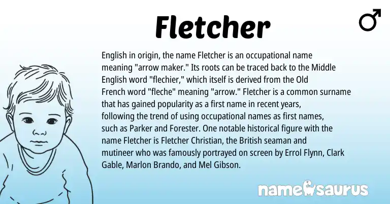 Infographic about Fletcher name meaning, Fletcher is a name from Middle English, English, British, Old French origin(s).