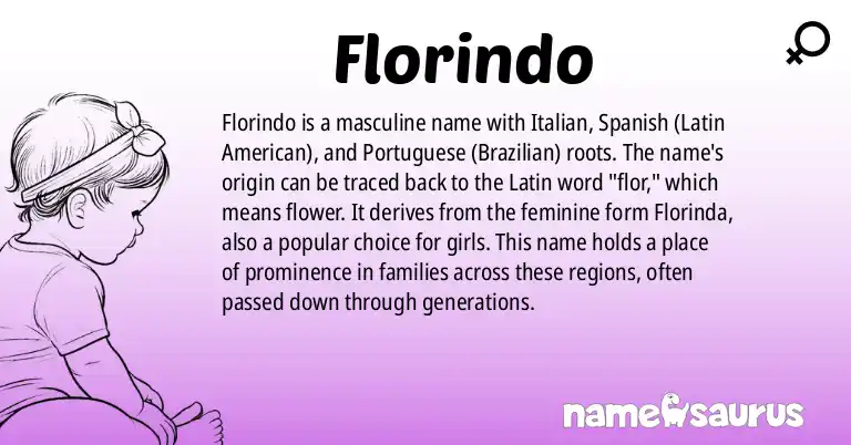 Infographic about Florindo name meaning, Florindo is a name from Italian, Spanish (Latin American), Portuguese (Brazilian) origin(s).