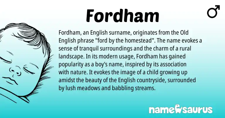 Infographic about Fordham name meaning, Fordham is a name from Old English, English origin(s).