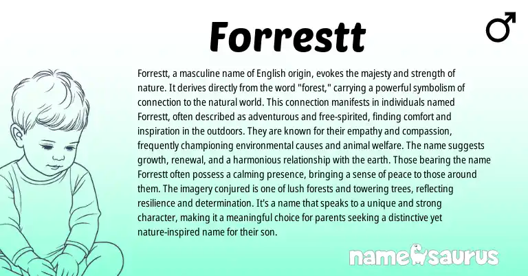 Infographic about Forrestt name meaning, Forrestt is a name from English origin(s).