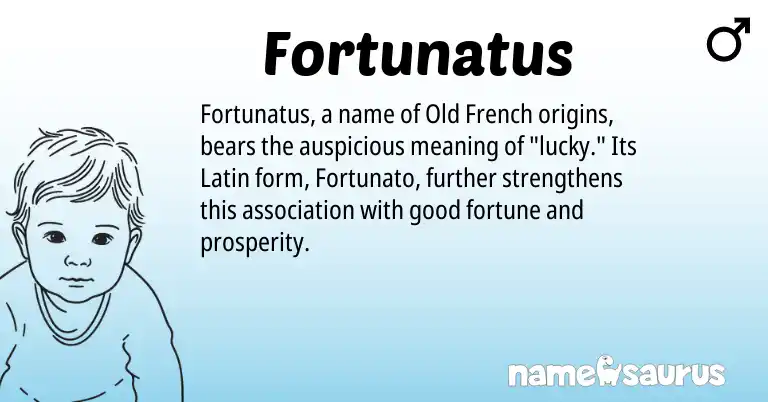 Infographic about Fortunatus name meaning, Fortunatus is a name from Latin, Old French origin(s).