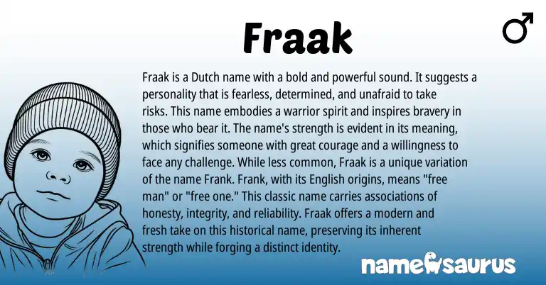 Infographic about Fraak name meaning, Fraak is a name from Dutch origin(s).