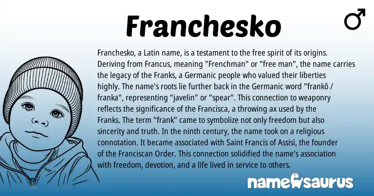Infographic about Franchesko name meaning, Franchesko is a name from Germanic, Latin origin(s).
