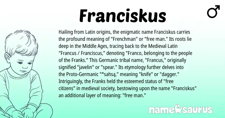 Infographic about Franciskus name meaning, Franciskus is a name from Germanic, Medieval Latin, Latin origin(s).