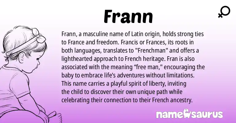 Infographic about Frann name meaning, Frann is a name from Latin origin(s).