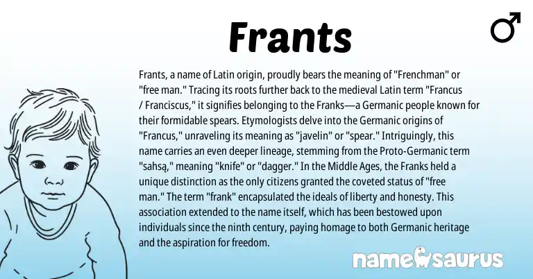 Infographic about Frants name meaning, Frants is a name from Germanic, Latin origin(s).