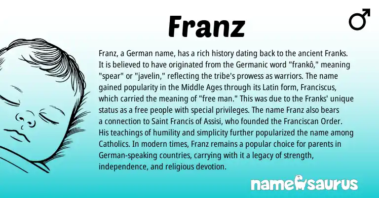 Infographic about Franz name meaning, Franz is a name from German, Germanic, Latin origin(s).