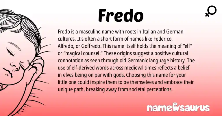 Infographic about Fredo name meaning, Fredo is a name from Italian, German origin(s).