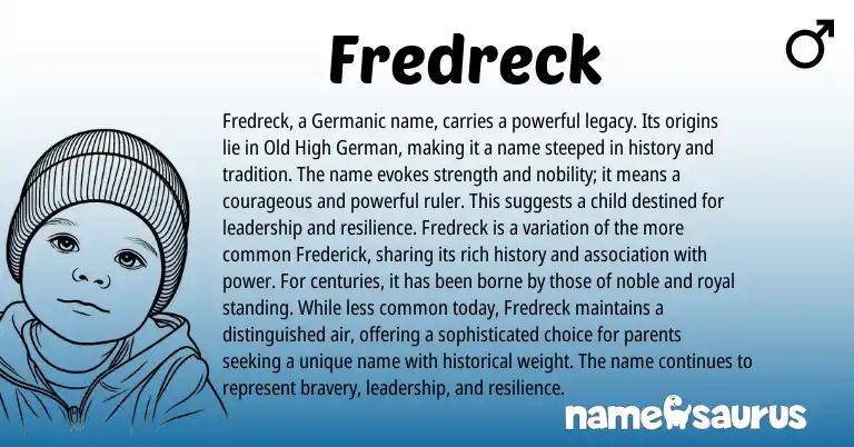 Infographic about Fredreck name meaning, Fredreck is a name from Germanic origin(s).