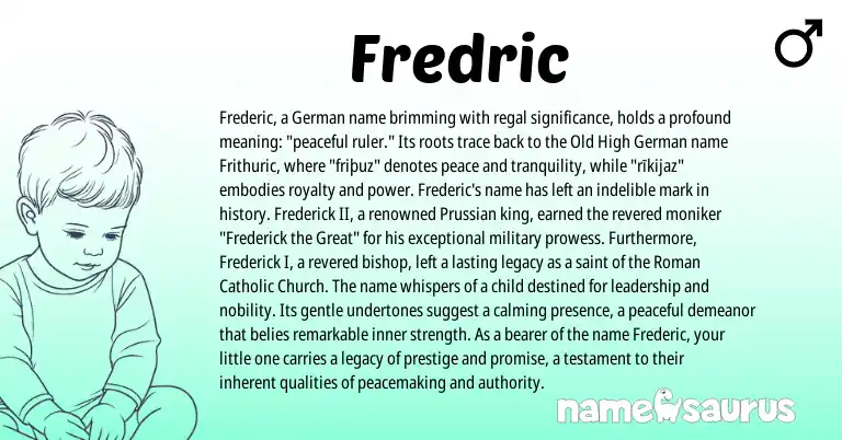 Infographic about Fredric name meaning, Fredric is a name from Old High German, German, Roman, Prussian origin(s).