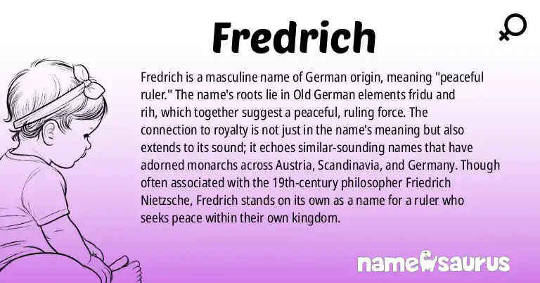 Infographic about Fredrich name meaning, Fredrich is a name from German origin(s).