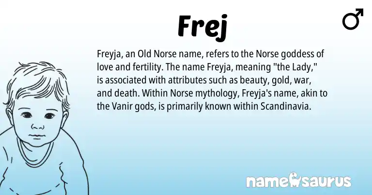 Infographic about Frej name meaning, Frej is a name from Old Norse, Norse origin(s).