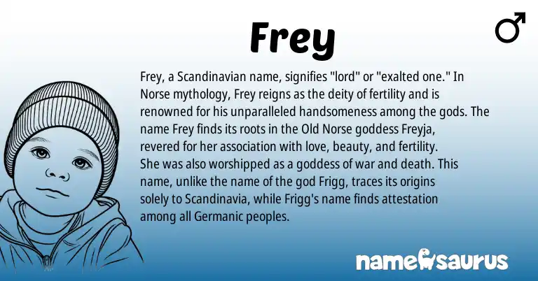 Infographic about Frey name meaning, Frey is a name from Scandinavian, Germanic, Old Norse, Norse origin(s).